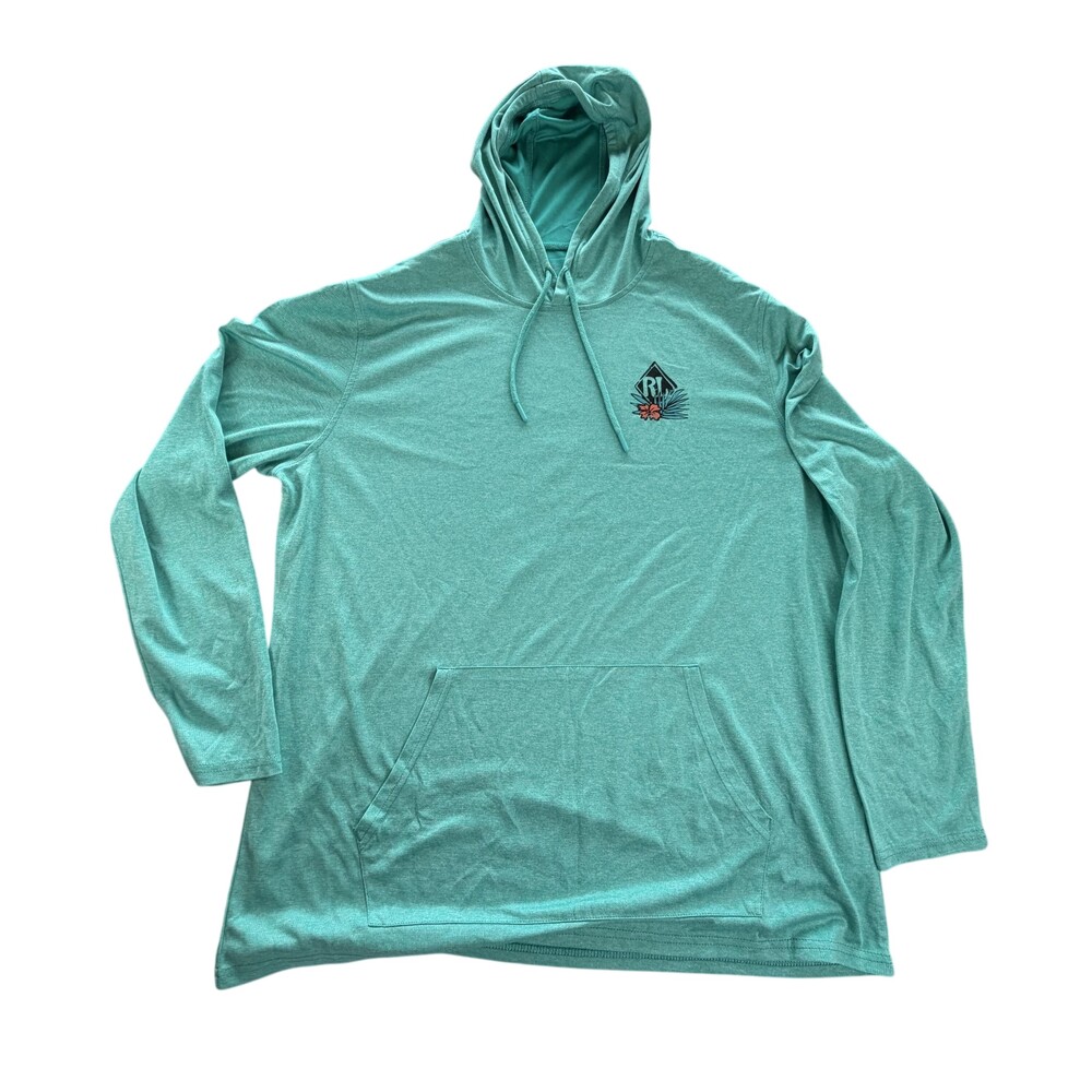 Reel Life Hoodie Mens XL Green Lightweight Pullover Surfboard Graphic Logo